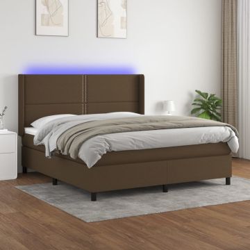 vidaXL Lova su spyruoklėmis/čiužiniu/LED, ruda, 180x200 cm, audinys