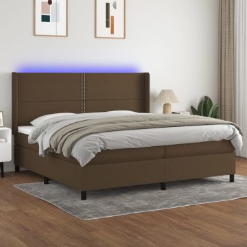 vidaXL Lova su spyruoklėmis/čiužiniu/LED, ruda, 200x200 cm, audinys