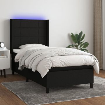 vidaXL Lova su spyruoklėmis/čiužiniu/LED, juoda, 100x200 cm, audinys