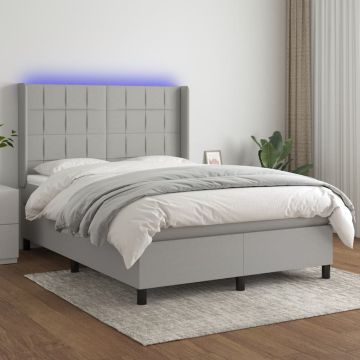 vidaXL Lova su spyruoklėmis/čiužiniu/LED, pilka, 140x190 cm, audinys