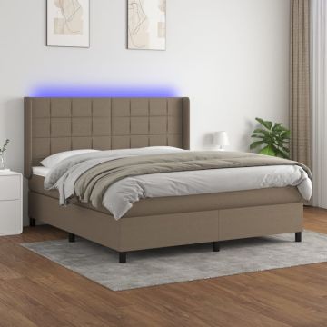 vidaXL Lova su spyruoklėmis/čiužiniu/LED, taupe, 160x200 cm, audinys