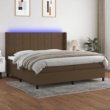 vidaXL Lova su spyruoklėmis/čiužiniu/LED, ruda, 200x200 cm, audinys