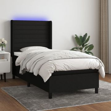 vidaXL Lova su spyruoklėmis/čiužiniu/LED, juoda, 90x190 cm, audinys