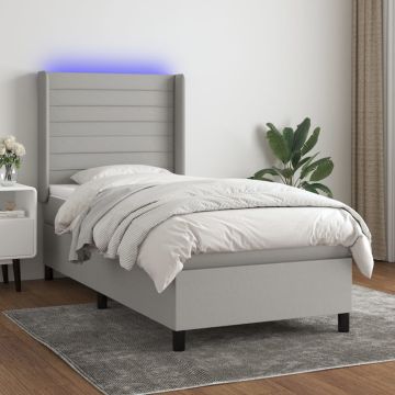 vidaXL Lova su spyruoklėmis/čiužiniu/LED, pilka, 90x200 cm, audinys