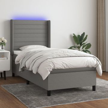 vidaXL Lova su spyruoklėmis/čiužiniu/LED, pilka, 90x200 cm, audinys