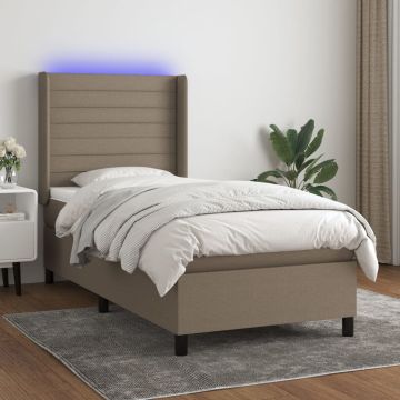 vidaXL Lova su spyruoklėmis/čiužiniu/LED, taupe, 90x200 cm, audinys
