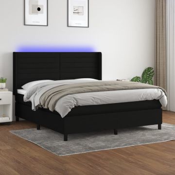 vidaXL Lova su spyruoklėmis/čiužiniu/LED, juoda, 180x200 cm, audinys