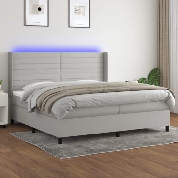 vidaXL Lova su spyruoklėmis/čiužiniu/LED, pilka, 200x200 cm, audinys