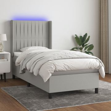 vidaXL Lova su spyruoklėmis/čiužiniu/LED, pilka, 90x190 cm, audinys