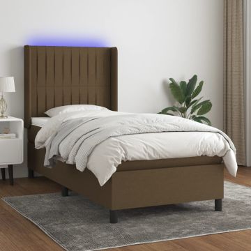 vidaXL Lova su spyruoklėmis/čiužiniu/LED, ruda, 90x200cm, audinys