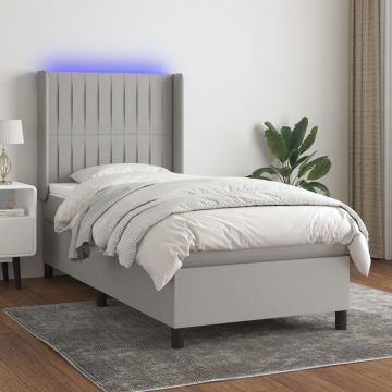 vidaXL Lova su spyruoklėmis/čiužiniu/LED, pilka, 100x200 cm, audinys