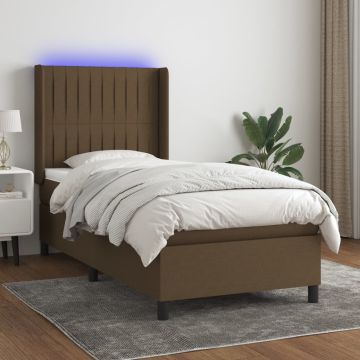 vidaXL Lova su spyruoklėmis/čiužiniu/LED, ruda, 100x200 cm, audinys
