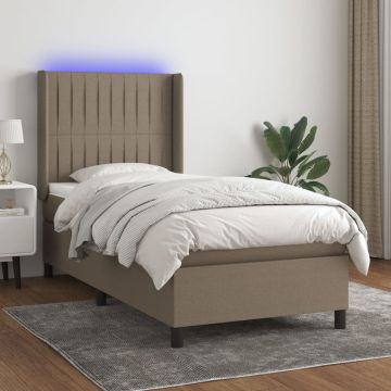 vidaXL Lova su spyruoklėmis/čiužiniu/LED, taupe, 100x200 cm, audinys
