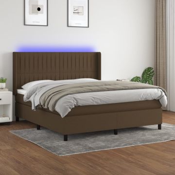 vidaXL Lova su spyruoklėmis/čiužiniu/LED, ruda, 180x200 cm, audinys