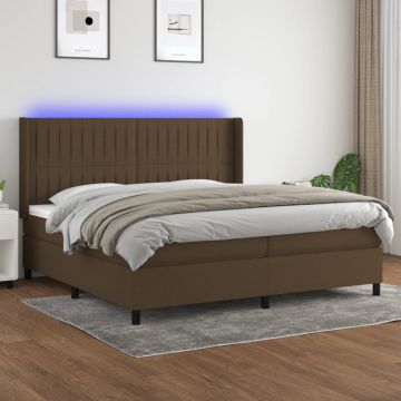 vidaXL Lova su spyruoklėmis/čiužiniu/LED, ruda, 200x200 cm, audinys