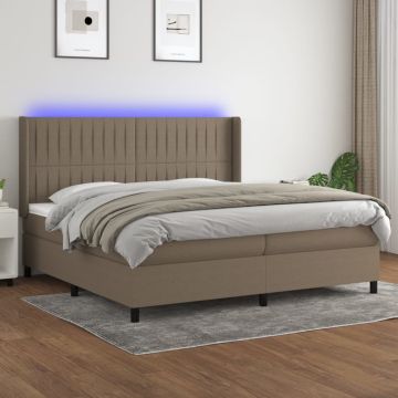 vidaXL Lova su spyruoklėmis/čiužiniu/LED, taupe, 200x200 cm, audinys