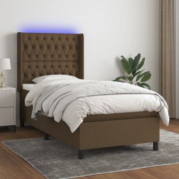 vidaXL Lova su spyruoklėmis/čiužiniu/LED, ruda, 80x200cm, audinys