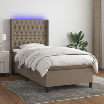 vidaXL Lova su spyruoklėmis/čiužiniu/LED, taupe, 80x200cm, audinys