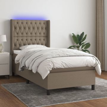vidaXL Lova su spyruoklėmis/čiužiniu/LED, taupe, 90x190 cm, audinys