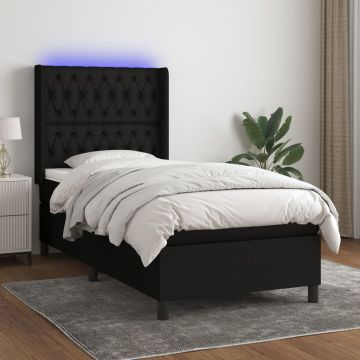 vidaXL Lova su spyruoklėmis/čiužiniu/LED, juoda, 90x200 cm, audinys