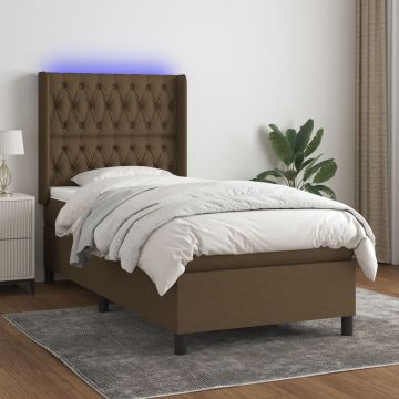 vidaXL Lova su spyruoklėmis/čiužiniu/LED, ruda, 90x200cm, audinys