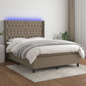 vidaXL Lova su spyruoklėmis/čiužiniu/LED, taupe, 140x190 cm, audinys