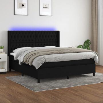 vidaXL Lova su spyruoklėmis/čiužiniu/LED, juoda, 160x200 cm, audinys