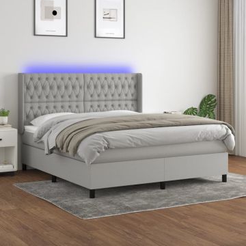vidaXL Lova su spyruoklėmis/čiužiniu/LED, pilka, 180x200 cm, audinys