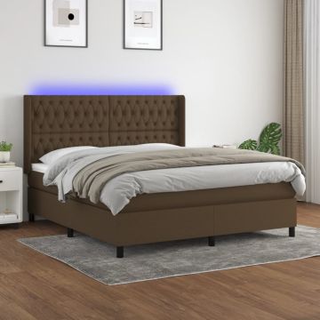 vidaXL Lova su spyruoklėmis/čiužiniu/LED, ruda, 180x200 cm, audinys