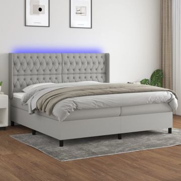 vidaXL Lova su spyruoklėmis/čiužiniu/LED, pilka, 200x200 cm, audinys