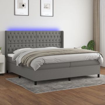 vidaXL Lova su spyruoklėmis/čiužiniu/LED, pilka, 200x200 cm, audinys