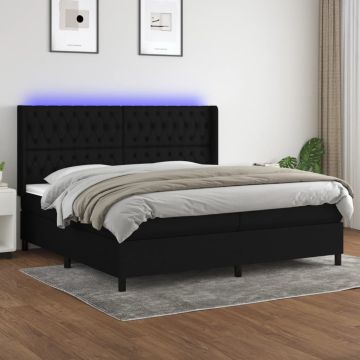 vidaXL Lova su spyruoklėmis/čiužiniu/LED, juoda, 200x200 cm, audinys
