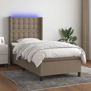 vidaXL Lova su spyruoklėmis/čiužiniu/LED, taupe, 90x190 cm, audinys
