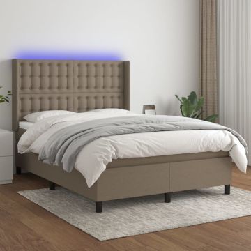 vidaXL Lova su spyruoklėmis/čiužiniu/LED, taupe, 140x190 cm, audinys