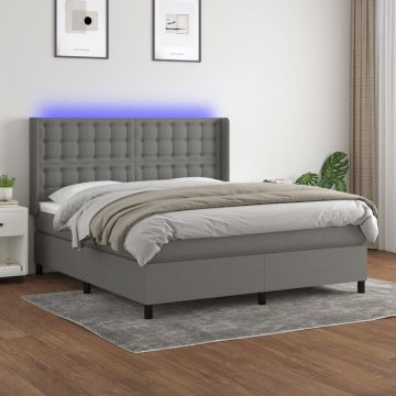 vidaXL Lova su spyruoklėmis/čiužiniu/LED, pilka, 160x200 cm, audinys