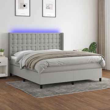 vidaXL Lova su spyruoklėmis/čiužiniu/LED, pilka, 180x200 cm, audinys