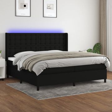 vidaXL Lova su spyruoklėmis/čiužiniu/LED, juoda, 200x200 cm, audinys