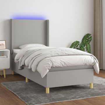 vidaXL Lova su spyruoklėmis/čiužiniu/LED, pilka, 80x200cm, audinys