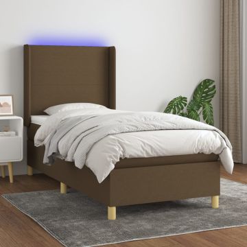 vidaXL Lova su spyruoklėmis/čiužiniu/LED, ruda, 80x200cm, audinys