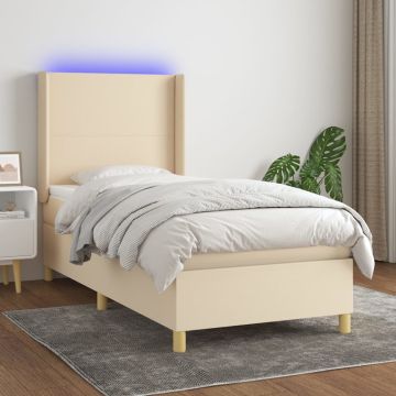 vidaXL Lova su spyruoklėmis/čiužiniu/LED, kreminė, 80x200cm, audinys