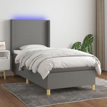 vidaXL Lova su spyruoklėmis/čiužiniu/LED, pilka, 90x190 cm, audinys