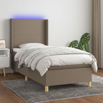 vidaXL Lova su spyruoklėmis/čiužiniu/LED, taupe, 90x190 cm, audinys