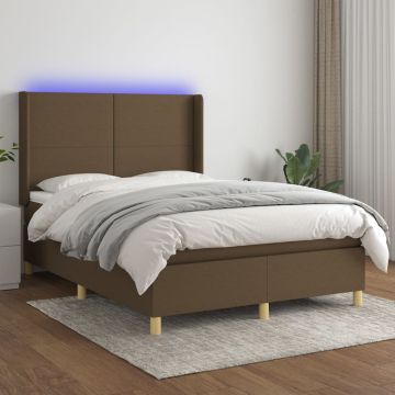 vidaXL Lova su spyruoklėmis/čiužiniu/LED, ruda, 140x200 cm, audinys