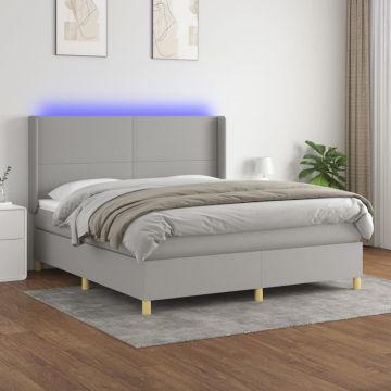 vidaXL Lova su spyruoklėmis/čiužiniu/LED, pilka, 160x200 cm, audinys