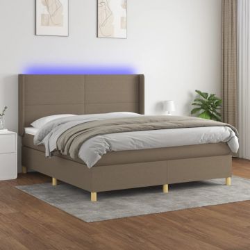 vidaXL Lova su spyruoklėmis/čiužiniu/LED, taupe, 160x200 cm, audinys