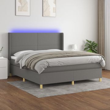 vidaXL Lova su spyruoklėmis/čiužiniu/LED, pilka, 180x200 cm, audinys