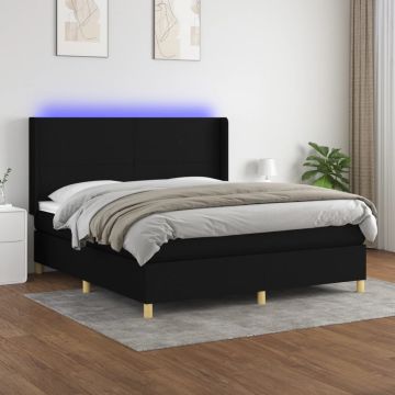 vidaXL Lova su spyruoklėmis/čiužiniu/LED, juoda, 180x200 cm, audinys