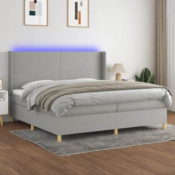 vidaXL Lova su spyruoklėmis/čiužiniu/LED, pilka, 200x200 cm, audinys