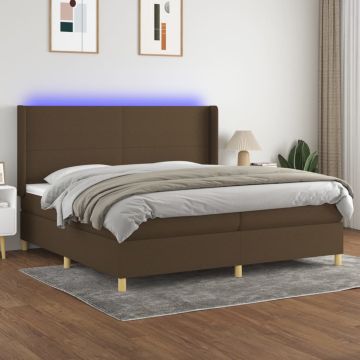 vidaXL Lova su spyruoklėmis/čiužiniu/LED, ruda, 200x200 cm, audinys
