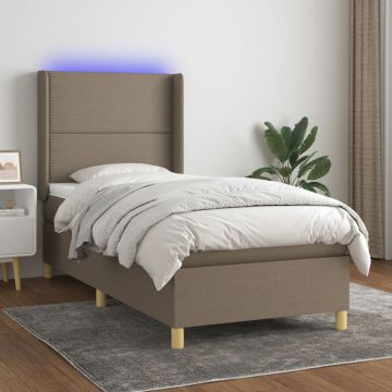 vidaXL Lova su spyruoklėmis/čiužiniu/LED, taupe, 90x190 cm, audinys